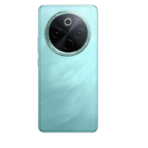 Vivo T4 5G smartphone in turquoise color showcasing its circular camera design on the back.