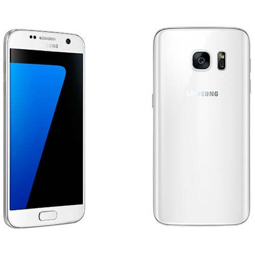 Samsung Galaxy S7 in White Pearl color showing front and back design.