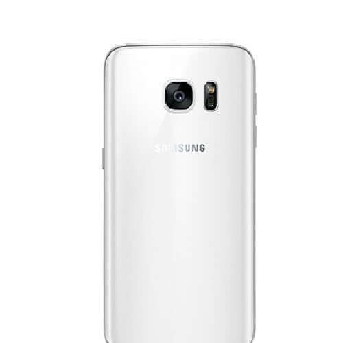 Samsung Galaxy S7 back view showcasing the white pearl finish and camera.