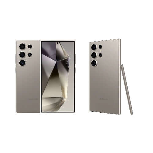 Samsung Galaxy S24 Ultra with sleek design showcasing dual display and camera features.