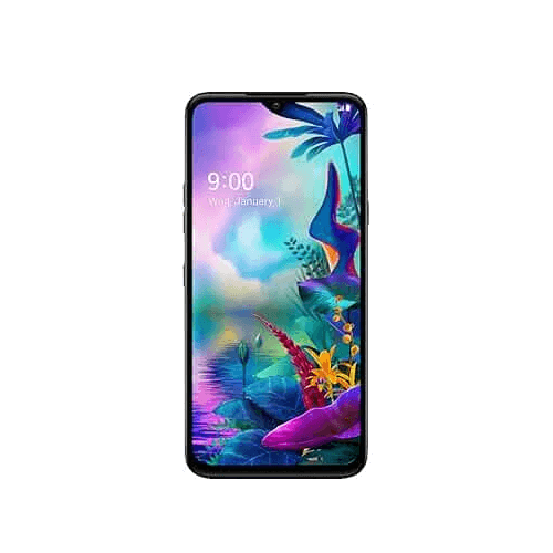 LG G8X ThinQ 4G smartphone displaying vibrant colors and artistic graphics on screen.