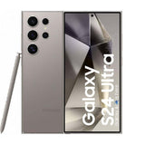 Samsung Galaxy S24 Ultra with sleek design and S Pen, showcasing its advanced camera features and display.