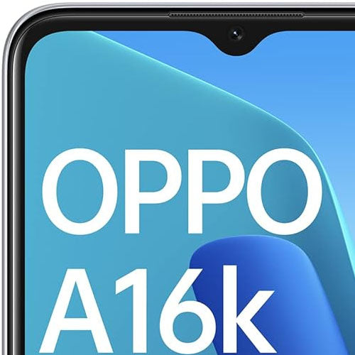 Close-up view of the Oppo A16k smartphone with a vibrant display and sleek design.