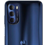 Motorola Moto E13 back view showcasing 50MP quad pixel camera design in blue color.