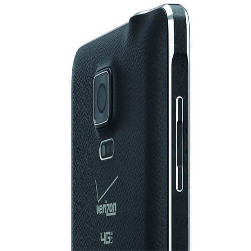 Samsung Galaxy Note 4 smartphone rear view with Verizon branding and camera.